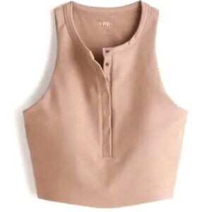 YPB Abercrombie & Fitch Tank Top Crop Button Front Henley Rose XS NWOT